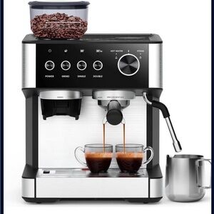 15 Bar Espresso Machine with Grinder & Milk Frother, All-in-One Coffee l